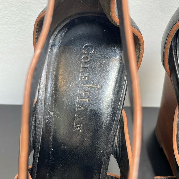 Cole Haan Wedge Heel Sandal Black Leather Open Toe Zipper Gladiator Shoe 9.5 - Picture 5 of 11